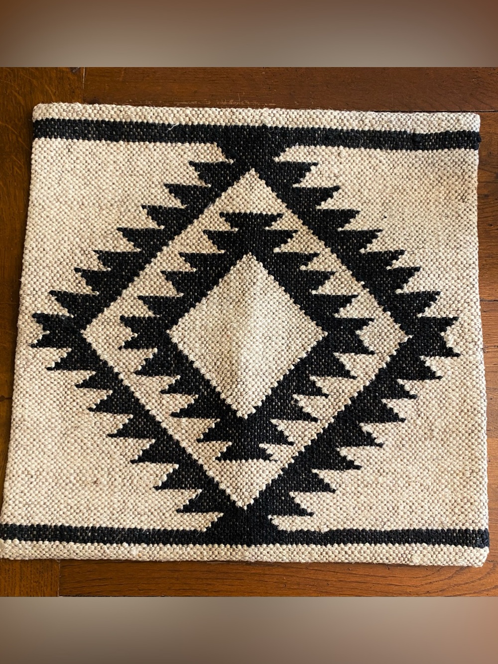 Jute Kilim Throw Pillow Cushion Cover Handmade India 18” Black Tan Native Design